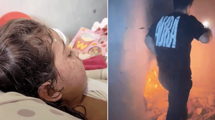 إنقاذ الطفلة مريم من شقة مشتعلة غرب غزة بعد قصف إسرائيلي
